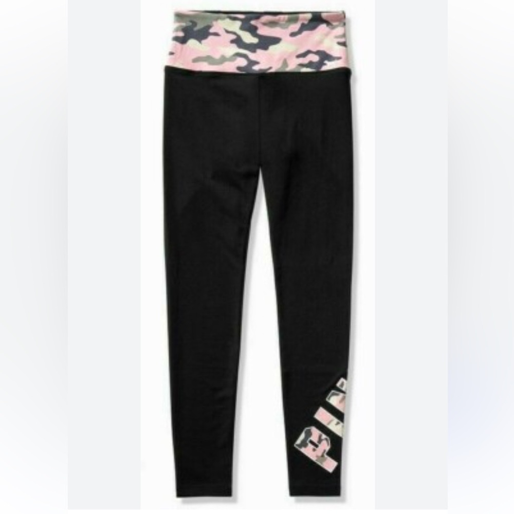PINK Victoria's Secret Black yoga late 2000s Leggings with Pink Logo camo Y2K